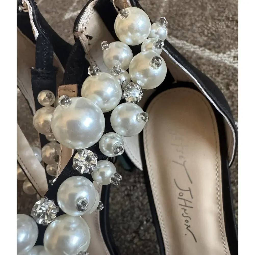 Betsey Johnson SB Ellah Pearl Crystal Embellished Mesh High Heels Pointed Toe 8
